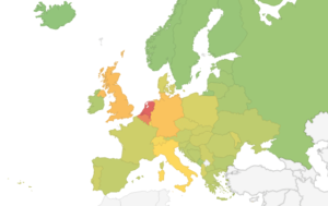 Een geografiek of geodiagram over de bevolkingsdichtheid in Europa
