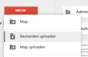 Google Drive bestanden uploaden via "Nieuw".