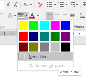 Markering verwijderen in Word - Geen kleur