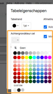 Achtergrondkleur van een tabel instellen in Google Documenten
