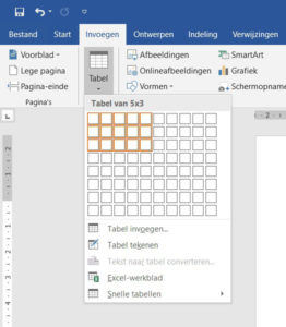Een tabel invoegen in Microsoft Word
