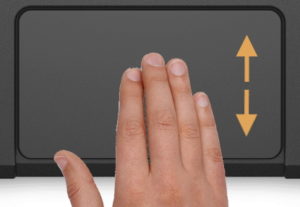 Veeg in 1 beweging met drie vingers omlaag of omhoog over de touchpad.